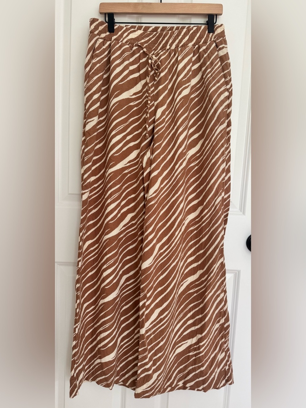 A New Day Zebra Print Wide Leg Linen Blend Pants Tan Cream Size M